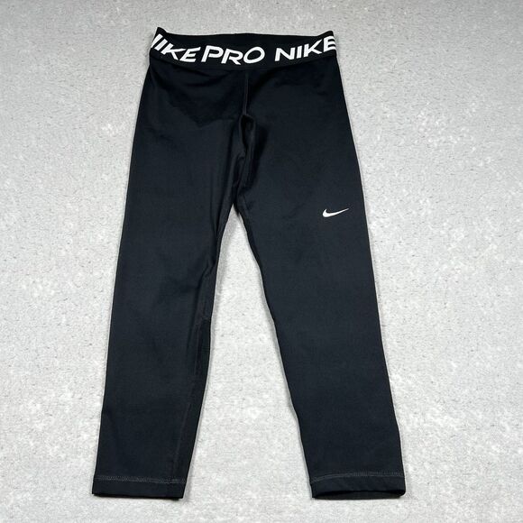 Nike Pro Leggings Womens Size Small Black Mesh Stretch Performance Inseam 22 in - Picture 1 of 11